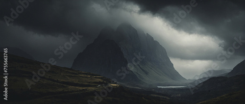 Mountain Landscape Enveloped in Stormy Weather at Dusk