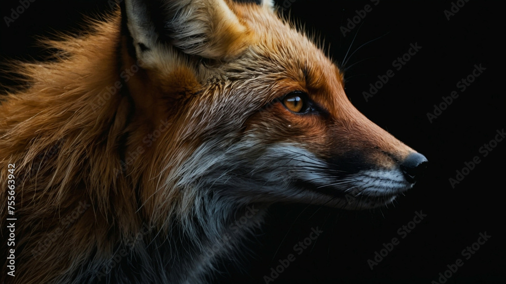 Fototapeta premium Close Up of a Red Fox on a Black Background, cinematic