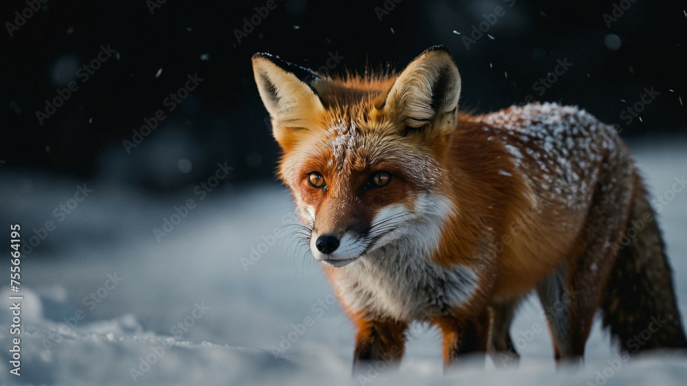 Fox Gazing in Snow, bokeh background Fox Gazing in Snow, bokeh background