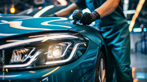 Professional detailing a car in car studio hands. © Insight
