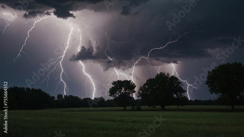 Lightning Storm Over Field