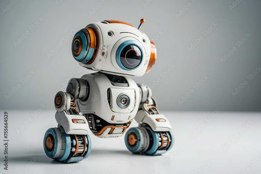 Adorable White and Orange Robot Posed Against a Clean White Backdrop Adorable White and Orange Robot Posed Against a Clean White Backdrop