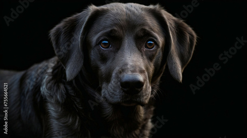 Close Up of Black Dog With Blue Eyes, black background © @uniturehd