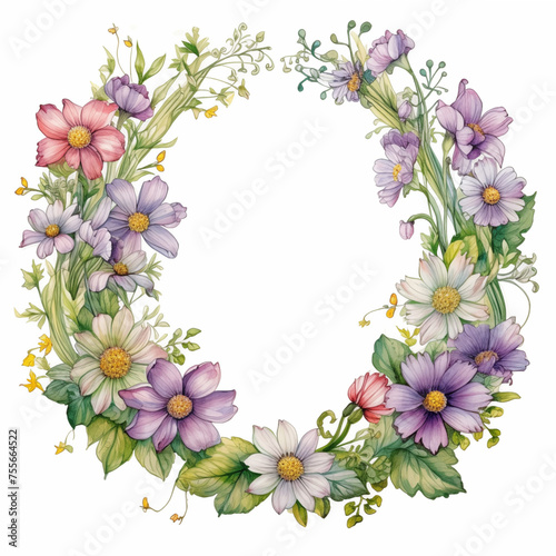 Watercolor wildflowers border template