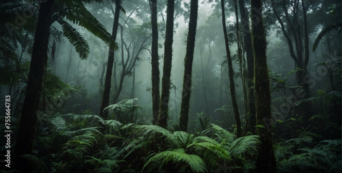 Dense Forest Filled With Trees and Ferns