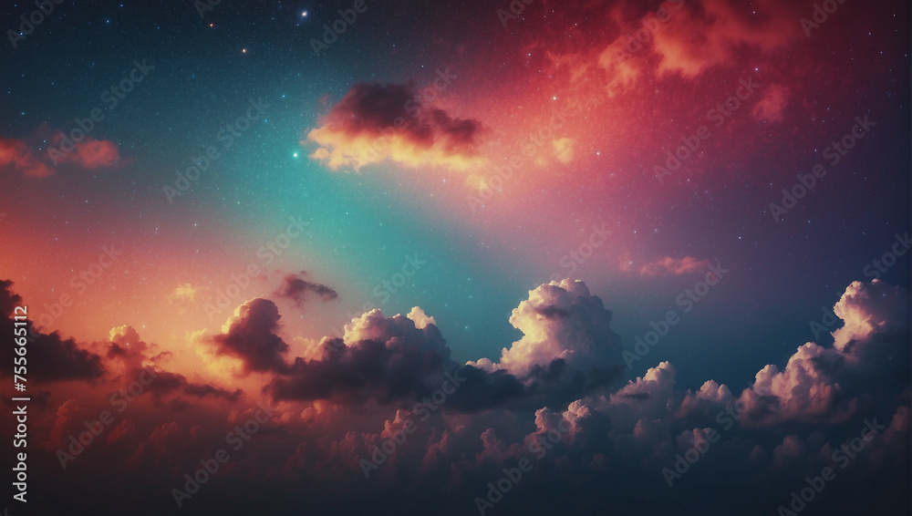 Colorful Sky With Gradient Hues and Fluffy Clouds