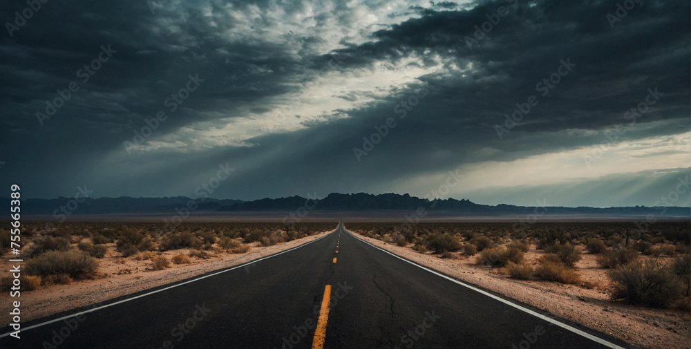 Empty asphalt road in Barren Desert