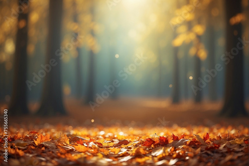 Golden Autumn Light Filtering Through a Forest During Fall Season