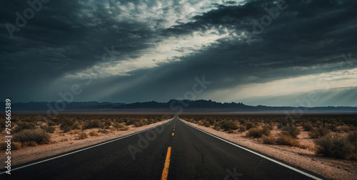 Empty asphalt road in Barren Desert photo