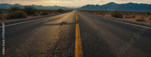 Empty asphalt road in Barren Desert photo