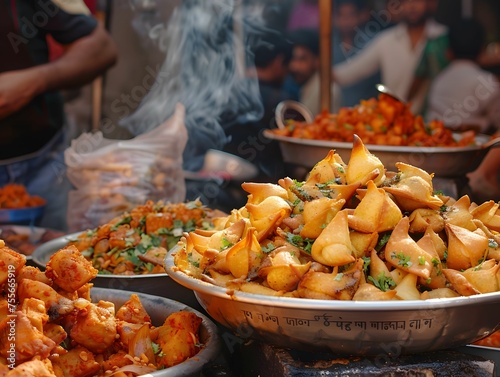 Street food in Delhi chaat and samosas photo