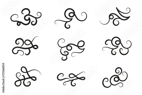 
Vintage Filigree Swirls, calligraphy decorative scroll, Fancy Line Flourishes Swirls Elements, vintage curly thin line Text Ornaments, curls text divider flourish Swirl, calligraphic curl lines 


