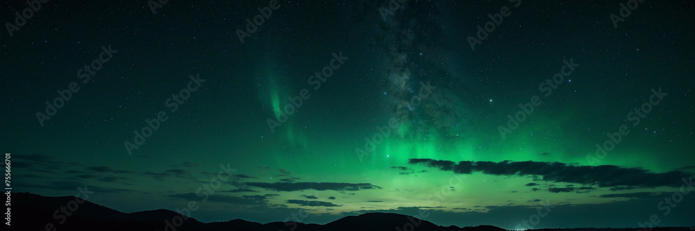 Fototapeta premium Glowing Green Aurora Bore in Night Sky