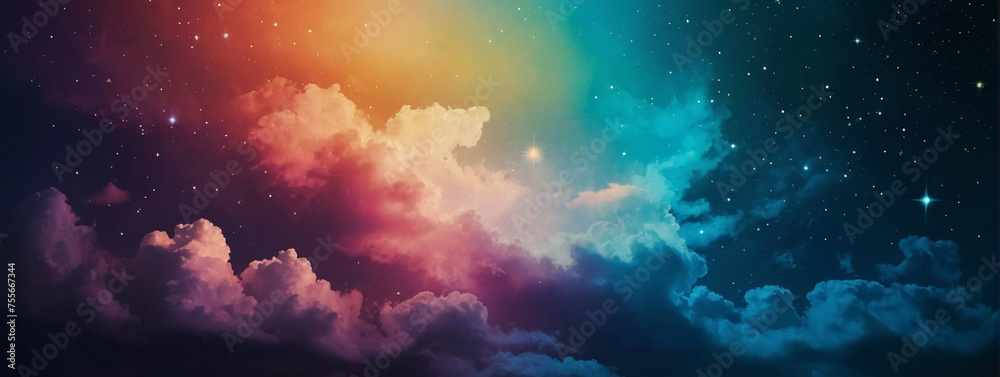 Colorful Sky Filled With Clouds and Stars - obrazy, fototapety, plakaty 