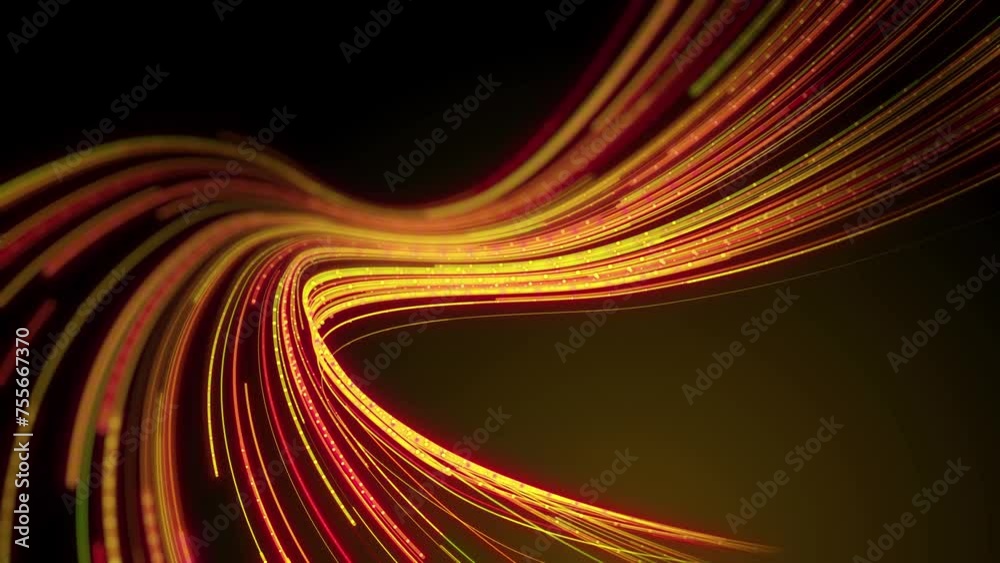 Light neon glowing orange blurred beam lines. Video gradient curves on dark background.