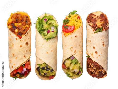 burrito collection set isolated on transparent background, transparency image, removed background