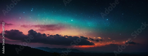 Colorful Twilight Sky With Gradient Hues Over Hills photo