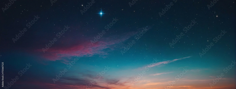 Twilight Sky With Vibrant Gradient of Blue and Red Hues and Glistening Stars