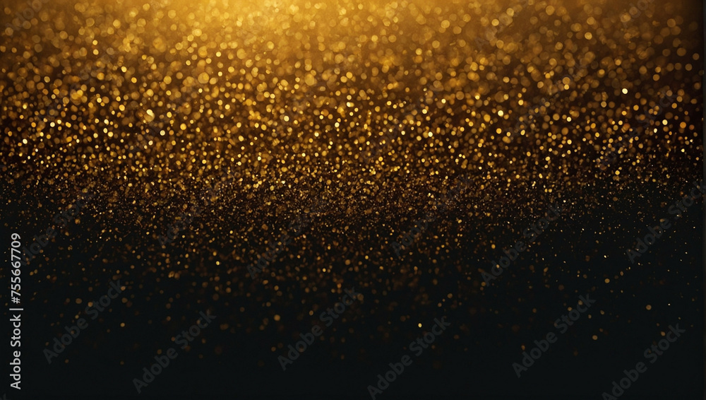 Blurry Gold Glitter on Black Background