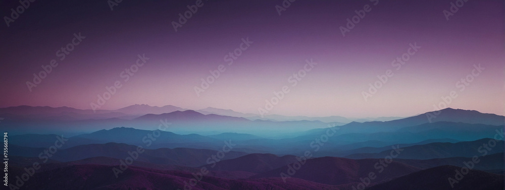 Sunset Over Mountain Range With Purple Gradient Sky