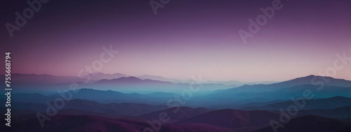 Sunset Over Mountain Range With Purple Gradient Sky