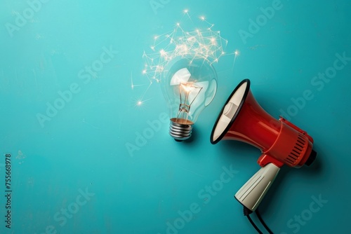 Light bulb and megaphone, idea, communication and advertisement concept.