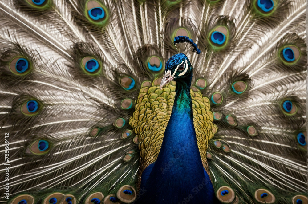 Obraz premium Peacock Displaying Spread Feathers