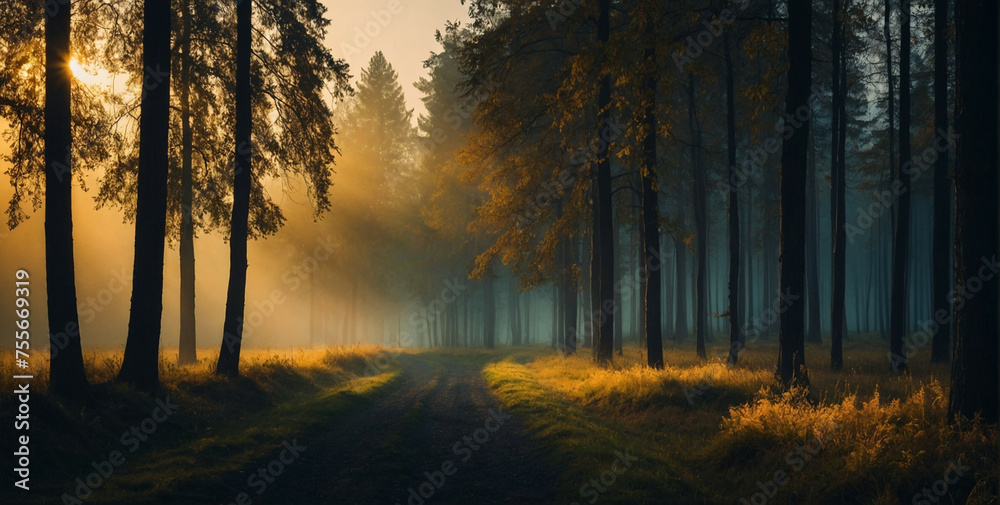 Fototapeta premium Dirt Road Cutting Through Forest