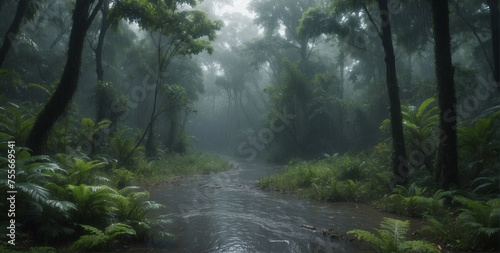 A Stream Flowing Through a Lush Green Forest