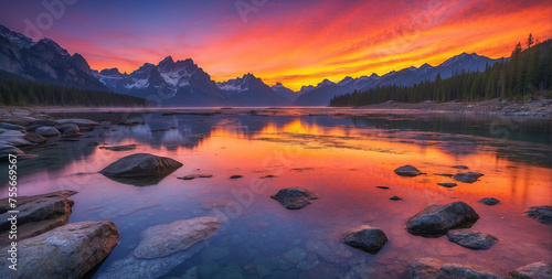 Majestic Sunset Over Mountain Lake