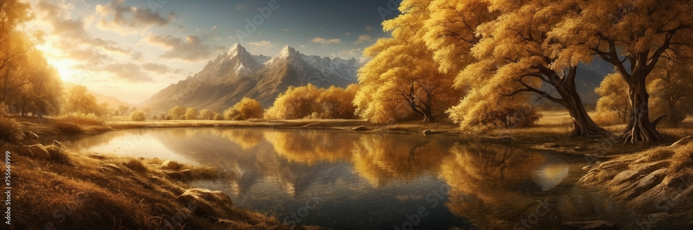 Fototapeta premium River Flowing Through Trees and Mountains