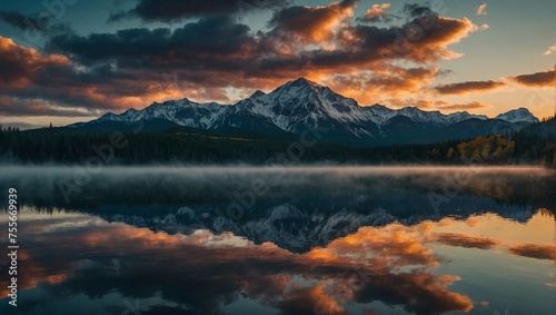 Sunset With Reflective Lake