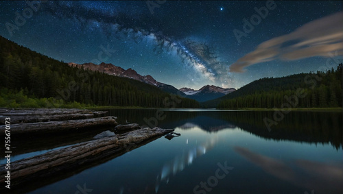 Moonlit Lake Surrounded by Trees