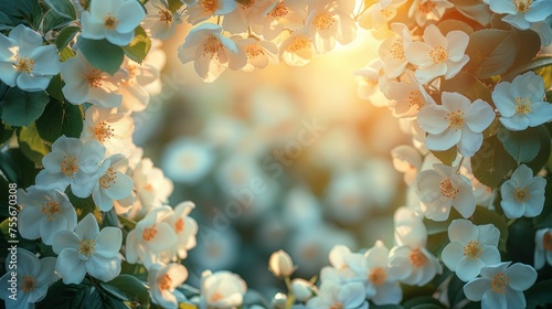 an archway filled with white flowers, in the style of bokeh panorama, light white and light gold, large format