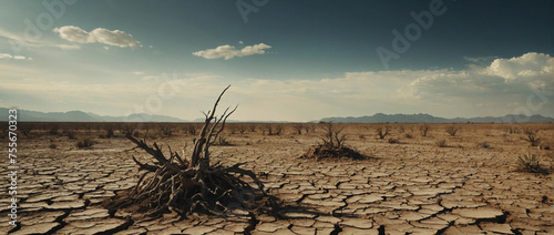Barren Landscape With Dead Trees During a Severe Drought