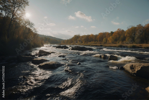 Serene River Flowing Through Lush Green Forest