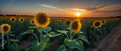 Sunflowers in a Sunset Field