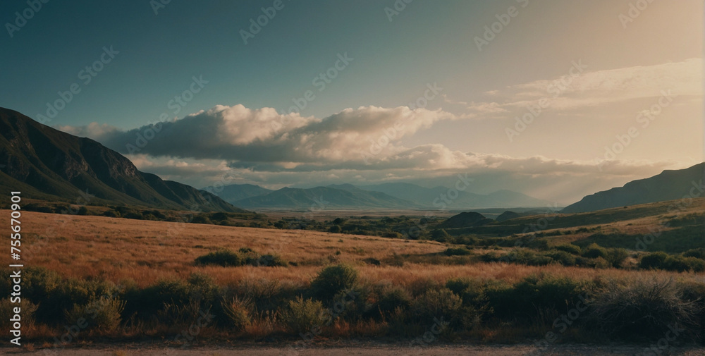 Wide Open Field With Mountains in Background