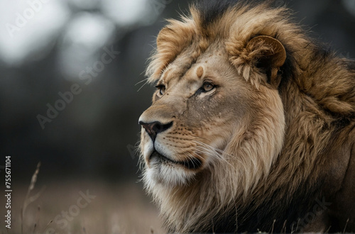 Close-Up of a Lion in a Field