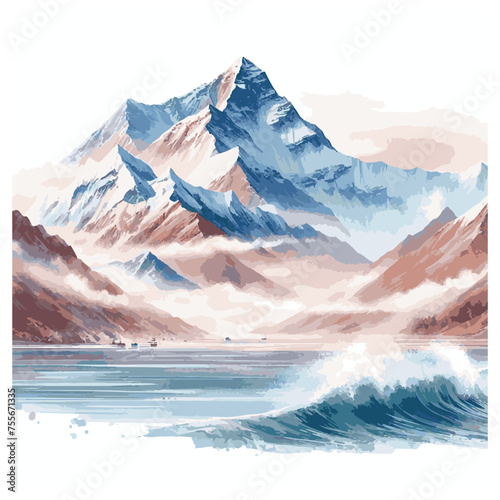 Watercolor illustration of the highest mountains - Everest