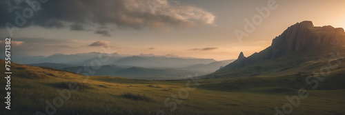 Sun Setting Over Mountain Range