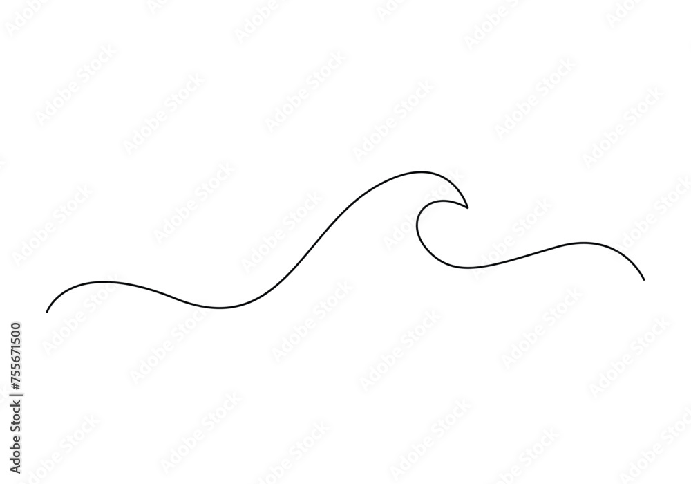 Continuous one line drawing of ocean wave. Ocean wave icon vector illustration. Pro vector Continuous one line drawing of ocean wave. Ocean wave icon vector illustration. Pro vector