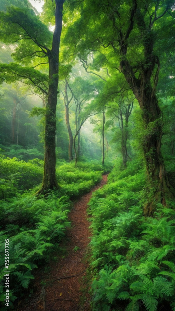 A Path Through a Lush Green Forest Filled With Trees A Path Through a Lush Green Forest Filled With Trees