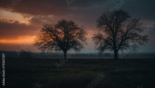 Two Trees Standing in Grass