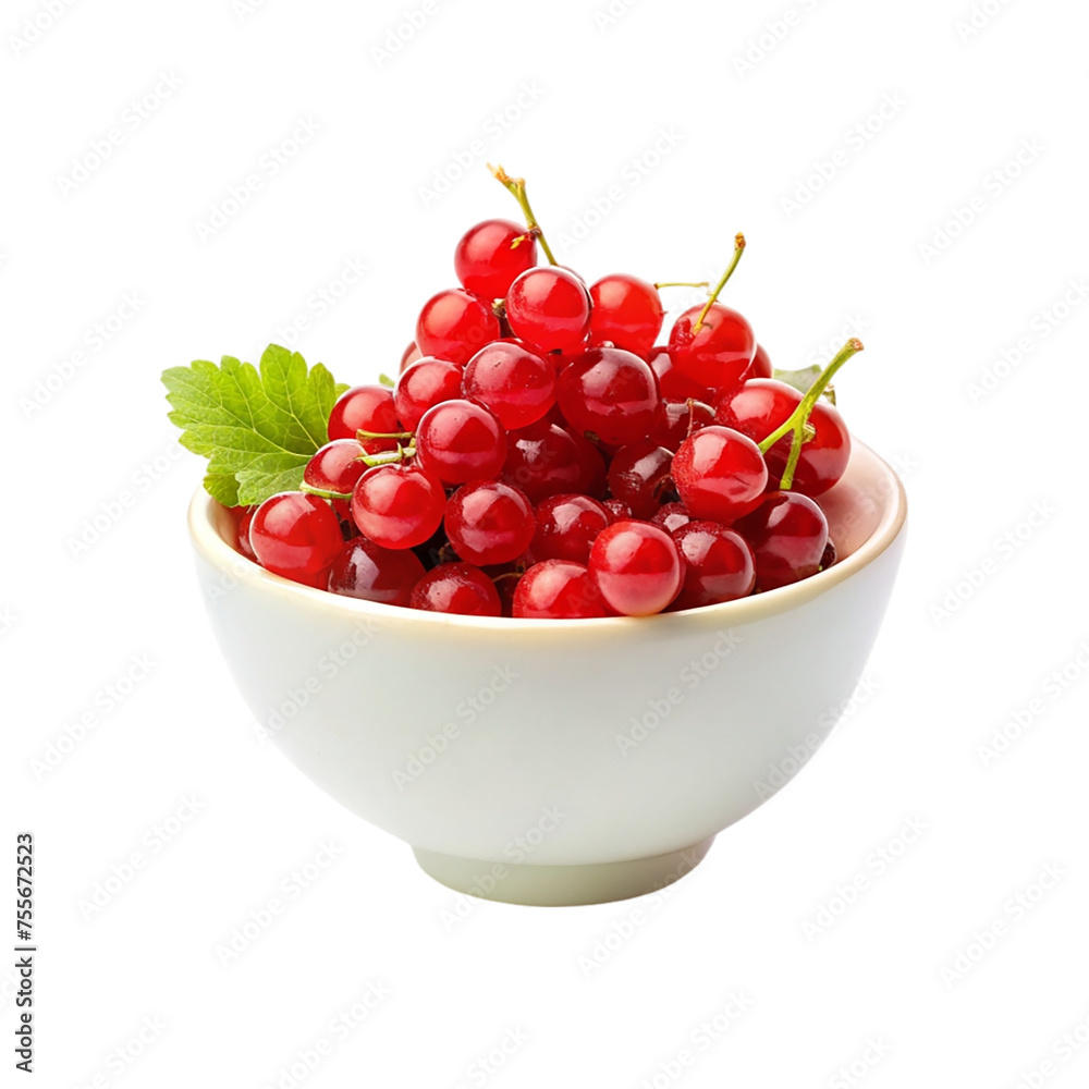 Bowl of red currant berries isolated on transparent background. Bowl of red currant berries isolated on transparent background.