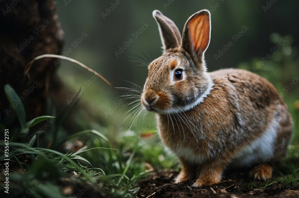 Fototapeta premium Brown Rabbit Sitting in Grass