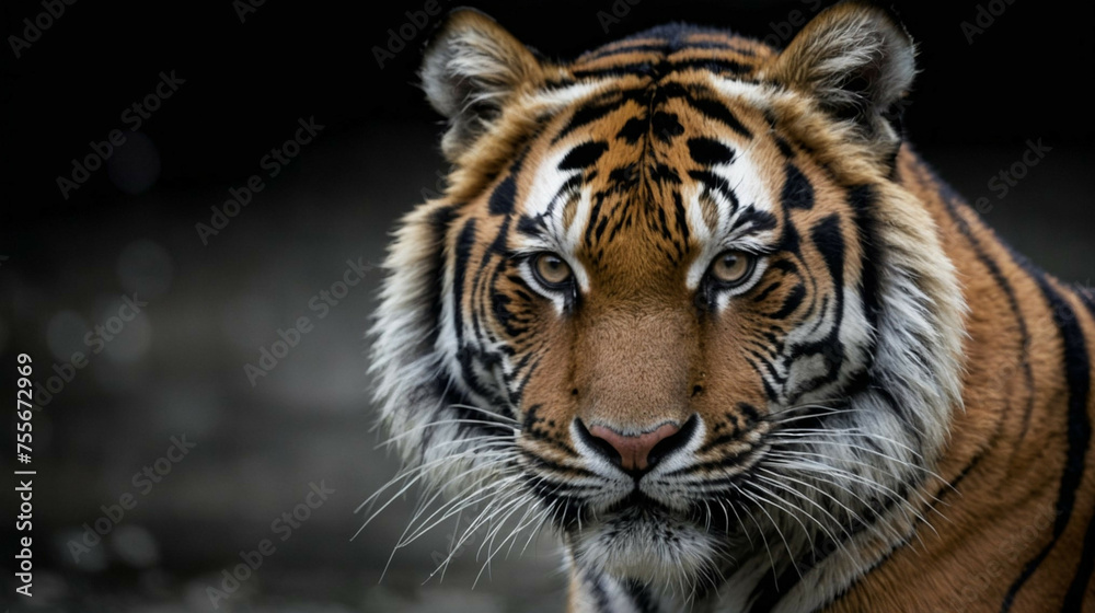 Obraz premium Close Up of Tiger on Black Background