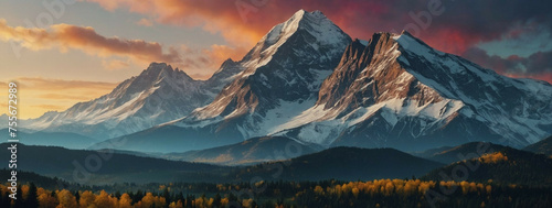 Mountain Range at Sunset photo