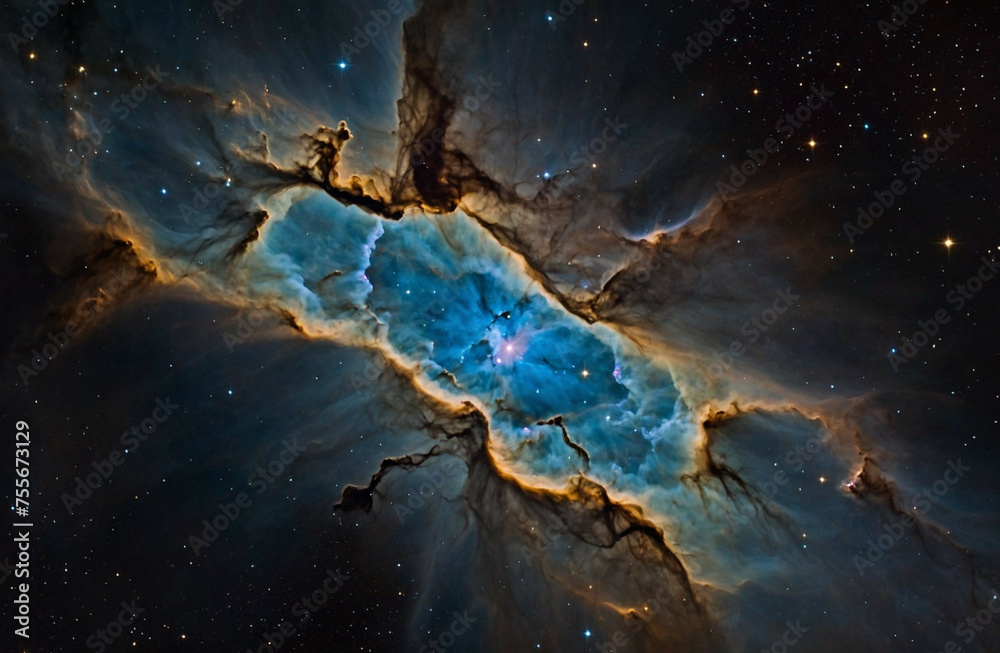 Vibrant Nebula Illuminates Deep Space With Radiant Blues and Golden Hues