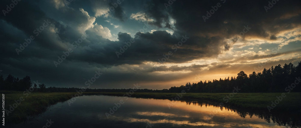 Dark Sky and Clouds Reflecting in Water